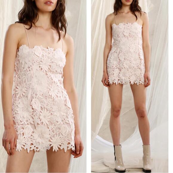 Ixiah Pompom Floral Appliqué Pink Lace Mini Dress Size 4 - Picture 1 of 9